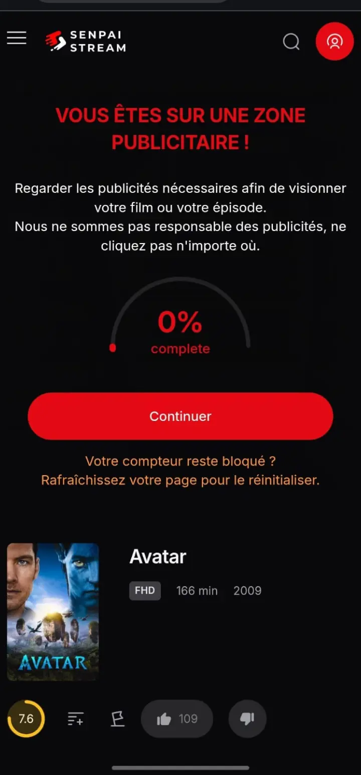 Senpai Stream anime details page with episode list.